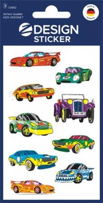 Matrica, papír, 3 ív, 76x120 mm, AVERY ZWECKFORM, "Z-Design No.53882", színes autók