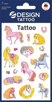 Matrica, tetoválás, 1 ív, 76x120 mm, AVERY ZWECKFORM, "Z-Design No.56681", csillámos lovak